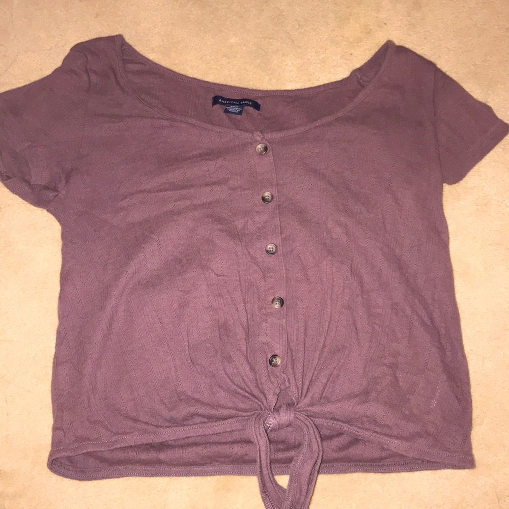 ⭐️AE Muave Tie-Front Pinhole Crop Top